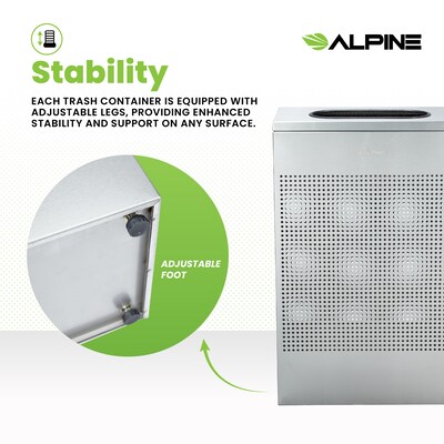Alpine Industries Stainless Steel Trash Can, 13 Gallon, Silver (ALP438-13-SS)