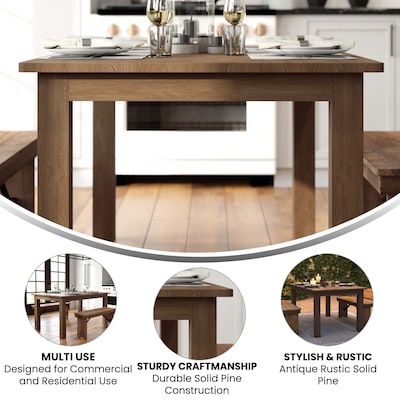 Flash Furniture HERCULES Series 38" Farm Dining Table, Rustic Pine (XAF60X38)