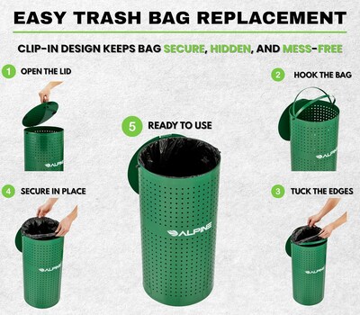 Alpine Industries Steel Outdoor Pet Waste Disposal Bin with Odor Control Lid, 13.5 Gallon, Green (ALP4005-01)