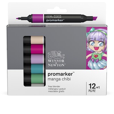 Winsor & Newton Promarker Dual-Tip Alcohol Based Marker, Manga Chibi Colors, 12/Pack (WNX0290141)