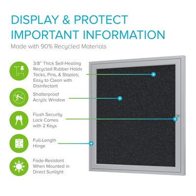 Ghent 3' H x 3' W Enclosed Recycled Rubber Bulletin Board with Satin Frame, 1 Door, Confetti (PA13636TR-CF)