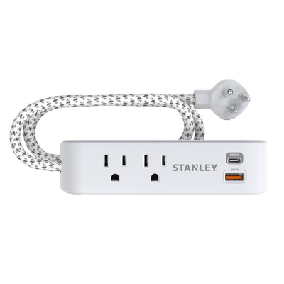 STANLEY SurgeMax 2-Outlet Surge Protector Power Strip with 2-USB Ports & Braided Fabric Cord, 6-ft., 300 Joules, White (33254)