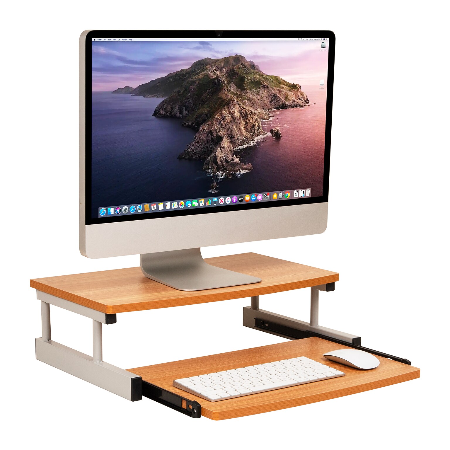 Mind Reader 2-Tier Monitor Stand with Sliding Keyboard Drawer, Brown (2TSLIDE-BRN)