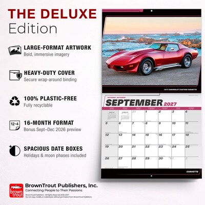 2027 BrownTrout Corvette 14" x 12" Monthly Wall Calendar, Assorted Colors (9798330713165)