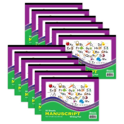 Bazic Handwriting Practice Paper, 10.5 x 8, White, 50 Sheets/Pad, 12 Pads/Bundle (BAZ543-12)