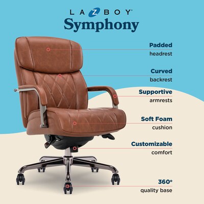 La-Z-Boy Symphony Ergonomic Bonded Leather Swivel Executive Chair, Cognac and Graphite (CCHR10013C)