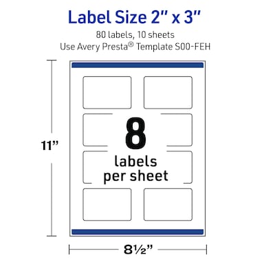 Avery Rectangle Multipurpose Labels, 2" x 3", White, 80/Pack (19479370459)