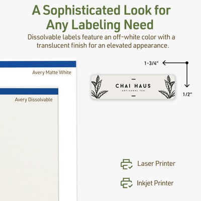 Avery Dissolvable Rectangle Multipurpose Labels, 0.5" x 1.75", Off-white, 300/Pack (94204)