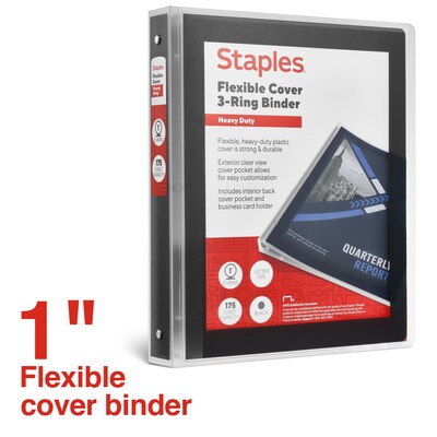 Staples Heavy Duty 1 3-Ring Flexible Poly Binders, Black (ST62612)