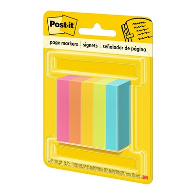 Post-it Page Markers, Assorted Colors , .5 in. x 1.875 in., 100 Sheets/Pad, 5 Pads/Pack (6705AN)