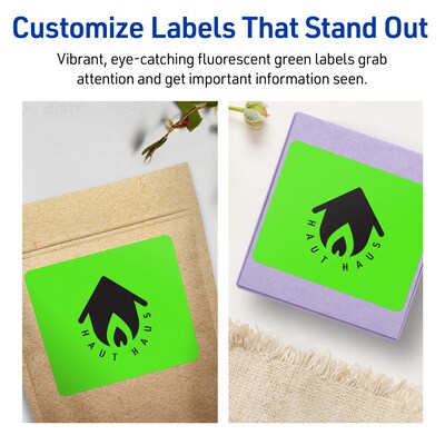 Avery Laser/Inkjet Multipurpose Rectangle Labels, 4" x 3", Neon Green, 80/Pack (94252)