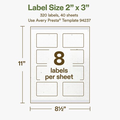 Avery Hemp Rectangle Laser/Inkjet Multipurpose Labels, 2" x 3", Off-White (320/Box)