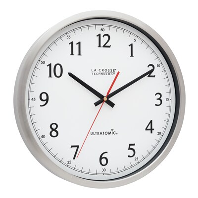 La Crosse Technology UltrAtomic Wall Clock, Stainless Steel, 14"Dia. (404-1235UA-PL )