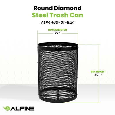 Alpine Industries 4460 Series Steel Mesh Trash Can, 36 Gallon, Black (ALP4460-01-BLK)