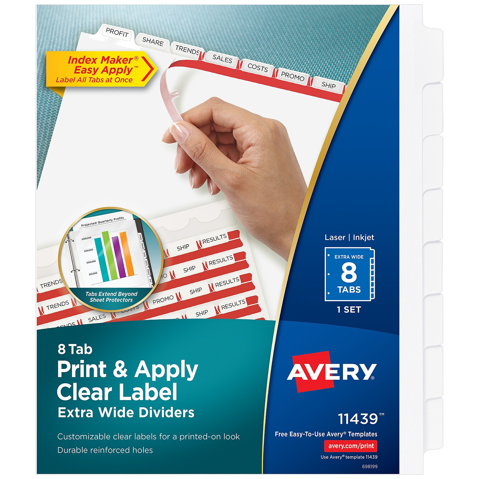 Avery Index Maker Extra-Wide Paper Dividers with Print & Apply Label Sheets, 8 Tabs, White (AVE11439)