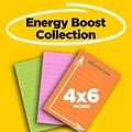 Post-it Super Sticky Notes, 4 x 6, Energy Boost Collection, Lined, 90 Sheet/Pad, 3 Pads/Pack (6603