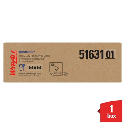 WypAll CriticalClean Foodservice Cloths, 12.5 x 23.5, White, 100 Sheets/Box (51631)