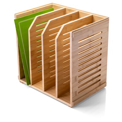 Officemate 4-Compartment Stackable Bamboo Desk Organizer, Natural Wood (71006)