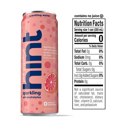 Hint Pink Grapefruit Sparkling Water with Electrolytes, 12 fl. oz., 12 Cans/Carton (HINT-PGCAN-E)