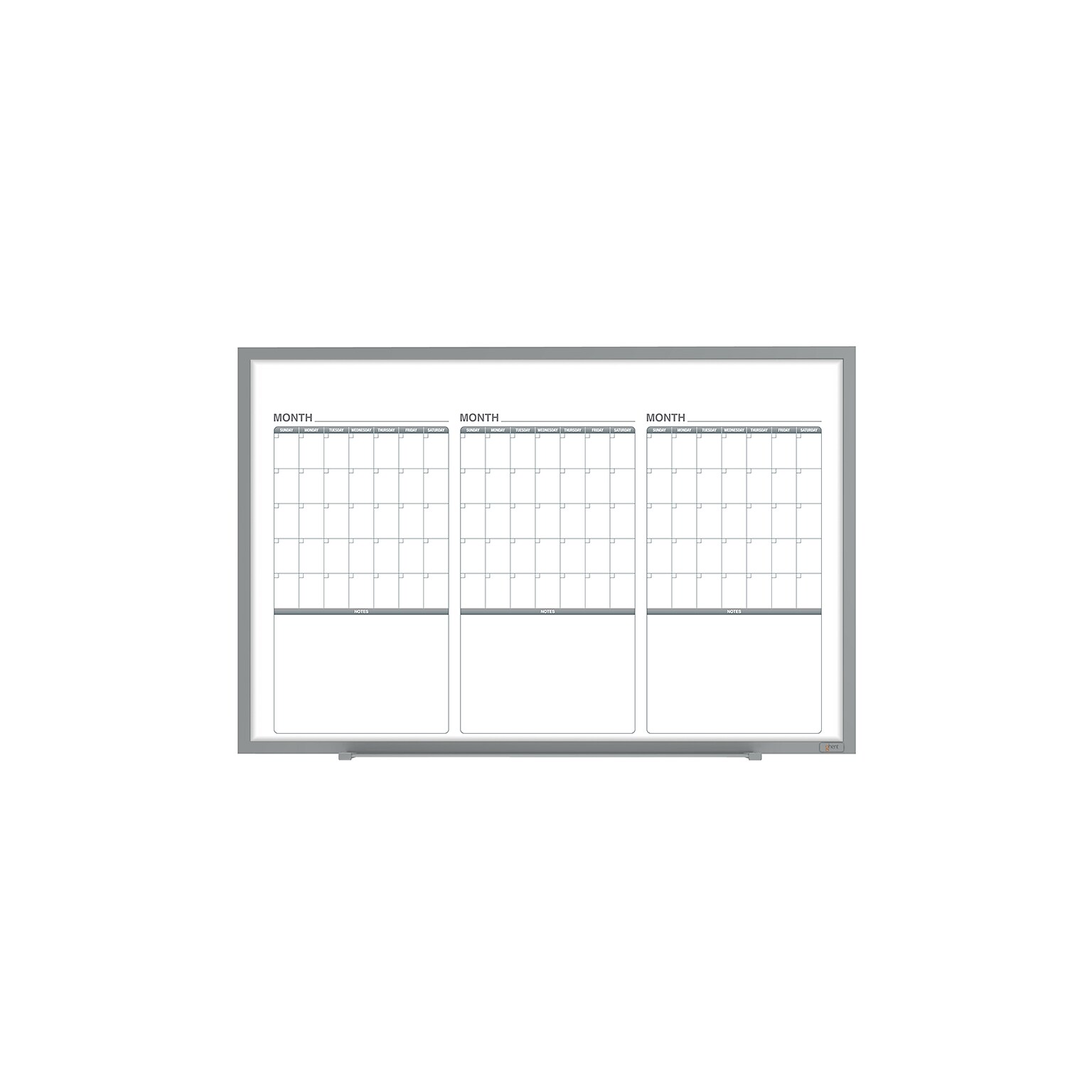 Ghent Magnetic Porcelain Dry-Erase Calendar Whiteboard, Aluminum Frame, 6 x 4 (GRPM333M-46)