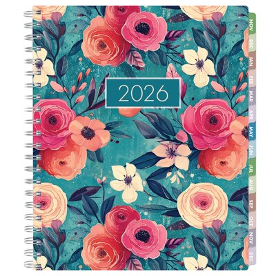 2026 Global Printed Products Essential Pro 8.5" x 11" Weekly & Monthly Planner, Paperboard Cover, Teal Floral (ESPROCY26851117)