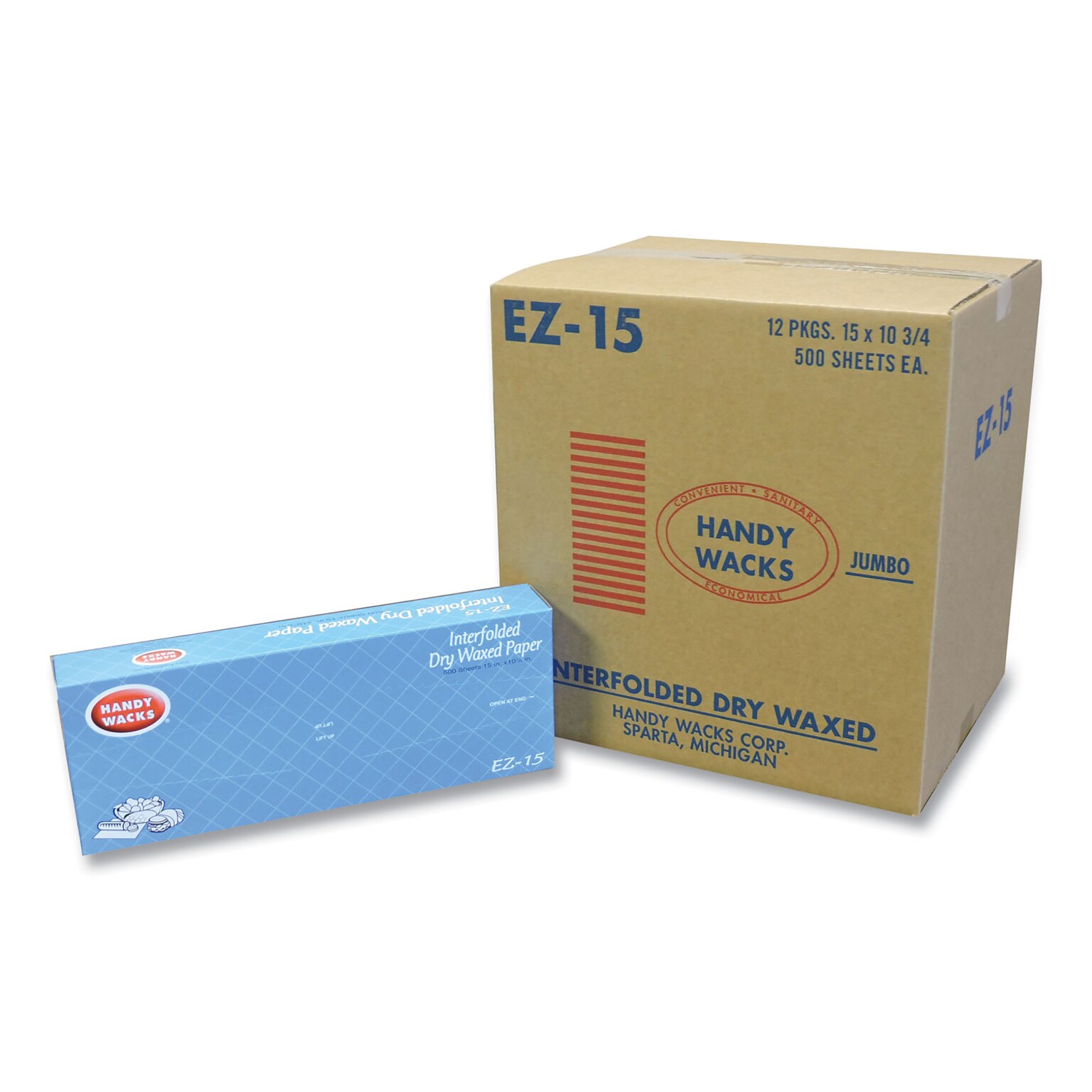 Handy Wacks Interfolded Dry Waxed Paper Deli Sheets, 10.75 x 15, White, 500/Box, 12 Boxes/Carton (HWAEZ15)