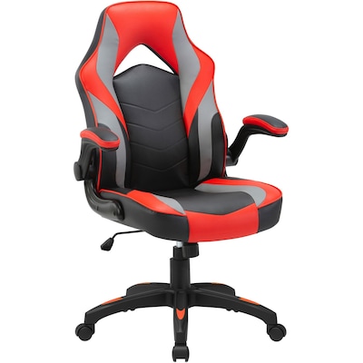 Lorell Vinyl Ergonomic Racing Gaming Chair, Black/Red/Gray (LLR84394)