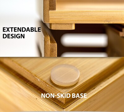 Officemate Bamboo Desk Accessories 9-Compartment Rotating Wood Desk Organizer, Natural Wood Grain (71007)
