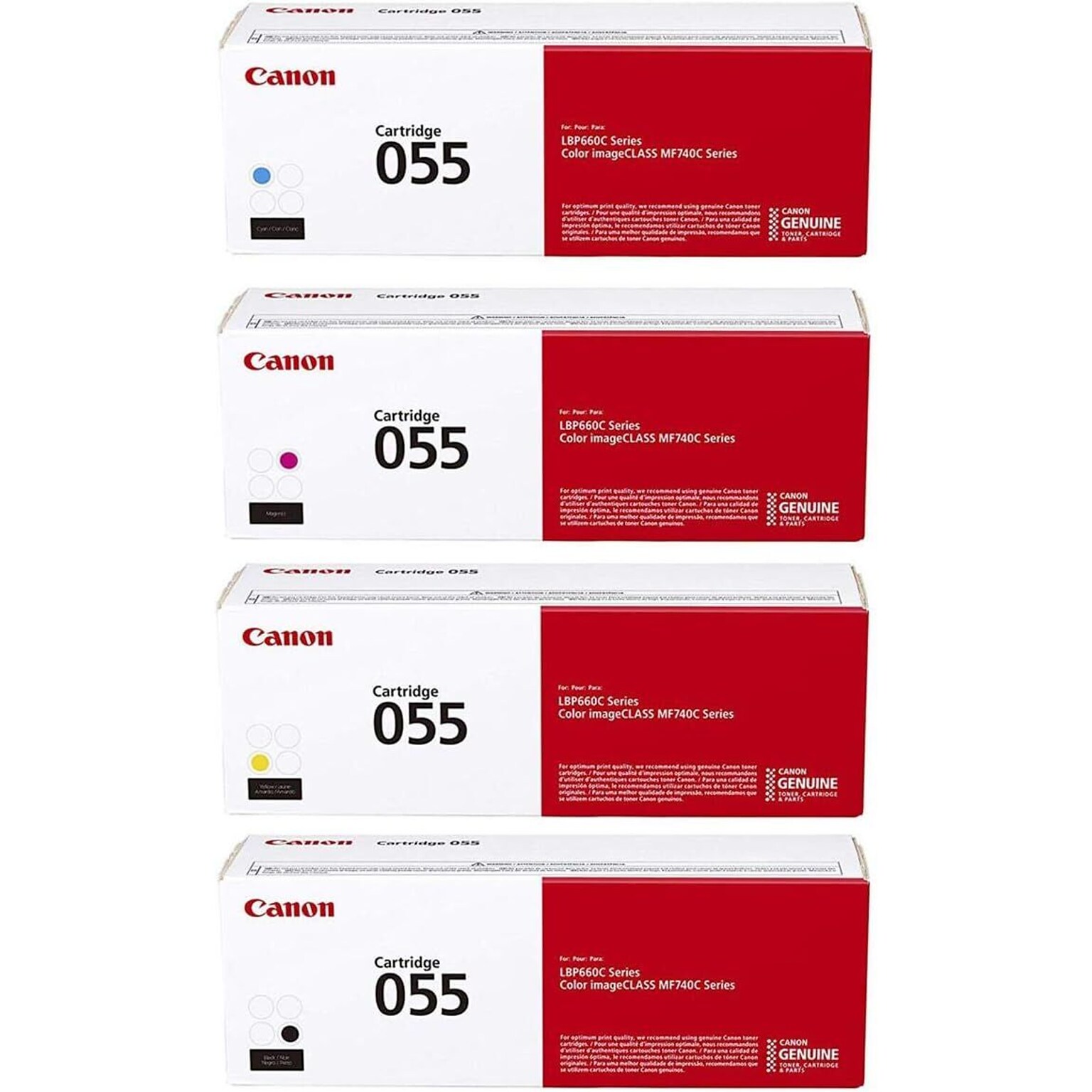 Canon 55 Black/Cyan/Magenta/Yellow Standard Yield Toner Cartridges, 4/Pack
