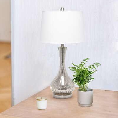 Lalia Home Speckled Mercury Tear Drop Table Lamp with Fabric Shade, White (LHT-5004-MR)