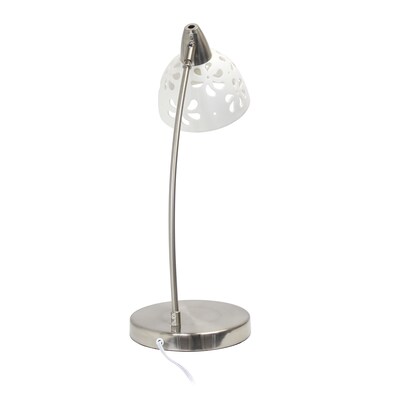 Creekwood Home Blossom 20.28" Traditional Desk Lamp with Flower Cut-Out White Porcelain Shade, Brushed Nickel (CWD-1002-WH)