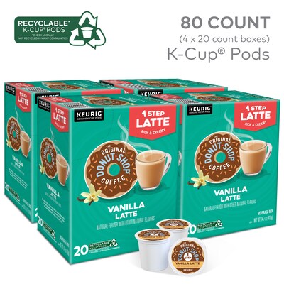 The Original Donut Shop One-Step Vanilla Latte Coffee Keurig K-Cup Pod, Dark Roast, 20/Box, 4 Boxes/Carton (381779CT)