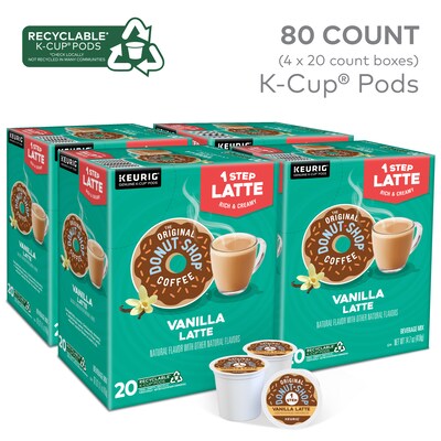 The Original Donut Shop One-Step Vanilla Latte Coffee Keurig® K-Cup® Pods, Dark Roast, 20/Box, 4 Boxes/Carton (381779CT)