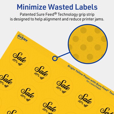 Avery Laser/Inkjet Round Multipurpose Labels, 1.25" Dia., Bright Yellow, 1200/Pack (94505)