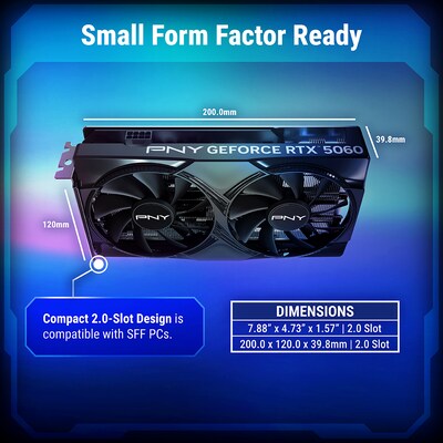 PNY NVIDIA GeForce RTX 5060 OC Dual Fan PCIe 5.0 8GB GDDR7 Gaming Graphics Card, 2280 MHz Core, Black (VCG50608DFXPB1-O)