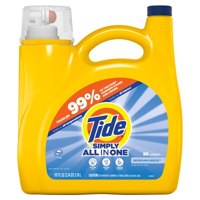 Tide Simply HE Liquid Laundry Detergent, Refreshing Breeze Scent, 85 Loads, 107 oz. (26840)