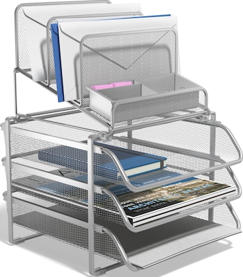 TRU RED™ All-In-One 10-Compartment Wire Mesh Compartment Storage, Silver (TR57531)