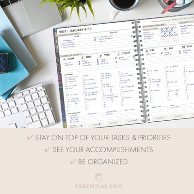 2027 Excello Brands Essential Pro 8.5" x 11" Weekly & Monthly Planner, Black Tree Seasons (ESPRO-CY27-8511-32)