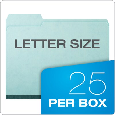 Pendaflex Recycled Heavy Duty Pressboard File Folder, 1/3-Cut Tab, 1" Expansion, Letter Size, Blue, 25/Box (9200T 1/3)