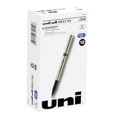 Uni Deluxe Rollerball Pen,Fine Point, Blue Ink, Dozen (60053)