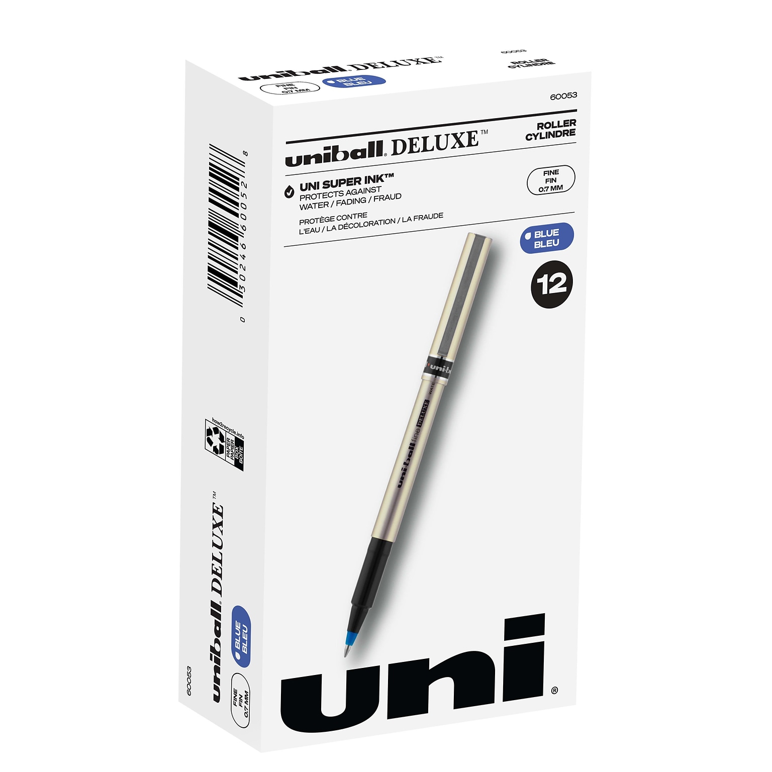 Uni Deluxe Rollerball Pen,Fine Point, Blue Ink, Dozen (60053)