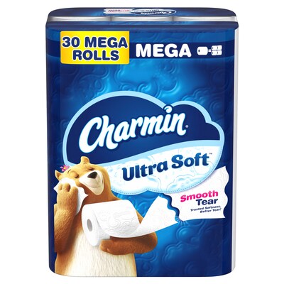 Charmin Ultra Soft Mega Toilet Paper, 2-Ply, White, 224 Sheets/Roll, 30 Rolls/Pack (01537)