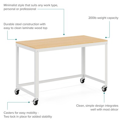 Space Solutions Ready-to-assemble 48" Wide Mobile Metal Desk with Laminate Top, White/Maple (24973)