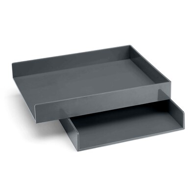 Poppin Plastic Front Loading Stackable Letter Tray, Letter Size, Dark Gray, 2/Pack (104208)