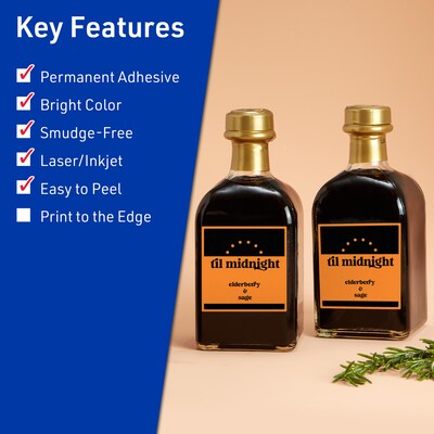 Avery Laser/Inkjet Multipurpose Square Labels, 2.5 x 2.5, Bright Orange, 360/Pack (94104)