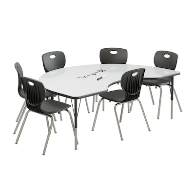 Correll Kidney Shaped Activity Table Set, 72 x 48, Height Adjustable, Frosty White (AP1-A4872DEKID-80-09-09-6-18)