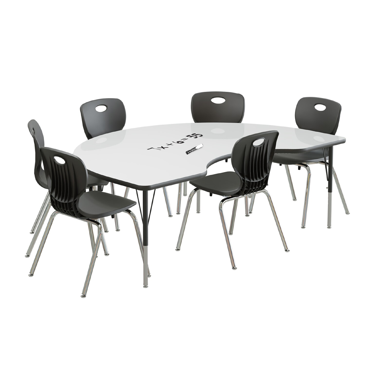 Correll Kidney Shaped Activity Table Set, 72 x 48, Height Adjustable, Frosty White (AP1-A4872DEKID-80-09-09-6-18)