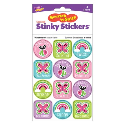 Trend Enterprises Summer Sweetness, Watermelon Scent Scratch 'n Sniff Stinky Stickers, Multicolored, 48/Pack, 6/Packs/Bundle