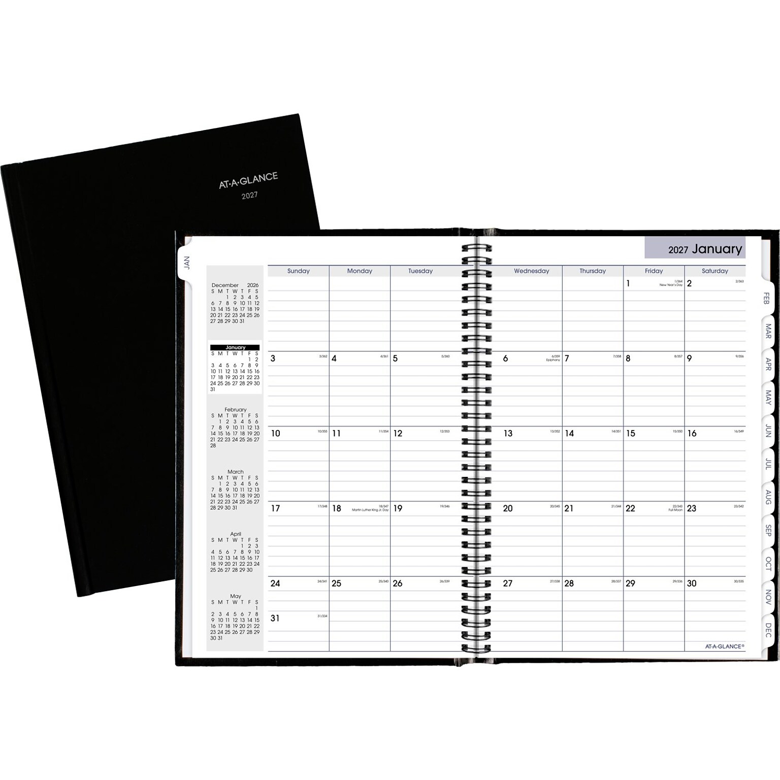 2027 AT-A-GLANCE DayMinder 8 x 11.75 Monthly Planner, Faux Leather Cover, Black (G470H-00-27)