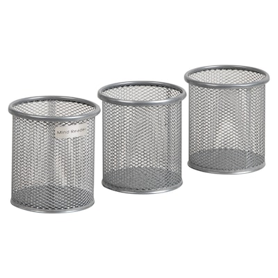 Mind Reader Metal Pen and Accessory Holder Desk Organizer, Silver, 3-Pieces (CLIPMESH3-SIL)